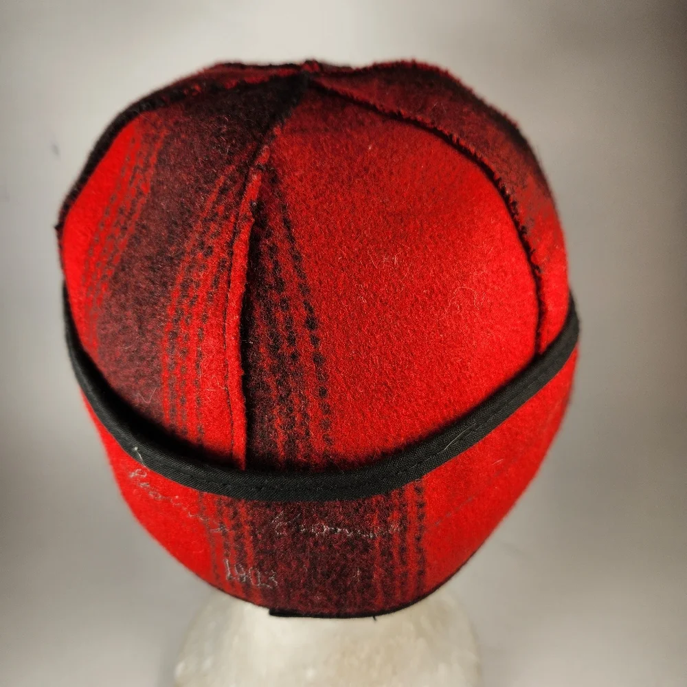 VTG STORMY KROMER Trapper Hat Men's 7 1/4 Red Hunting Wool Plaid Lined Made USA - Picture 4 of 11